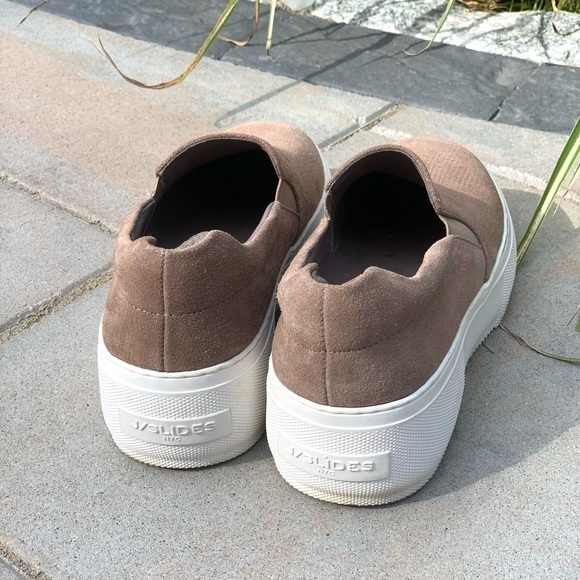 J/SLIDES Platform Cleo Taupe SUEDE SLIP ON Sz 7 Comfy! - Picture 11 of 13